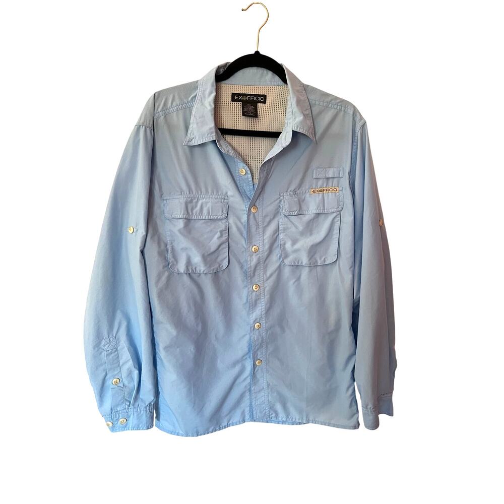 Exofficio Travel/Hiking Button Vented Button Down Shirt Light Blue SZ XL